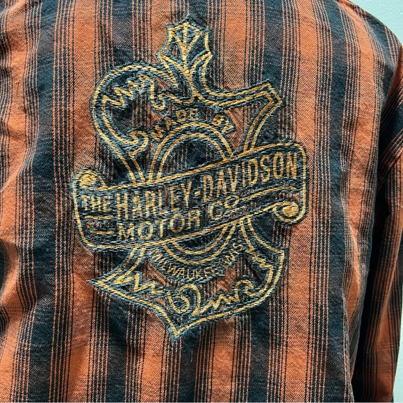 Women's Harley Davidson Embroidered Flannel Button Up Long Sleeve Orange/Black M - Picture 4 of 6